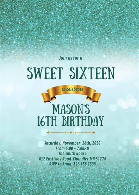 Teal Gold Glitter Party Invitation Template Postermywall