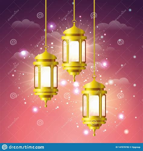 Ramadan Kareem Golden Lamps Hanging Stock Vector Illustration Of