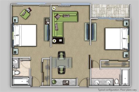This floor plan is a masterpiece with all the essentials that make a complete 2 bedroom plan. hotel room layout 2 bedroom - Google Search | Two bedroom ...