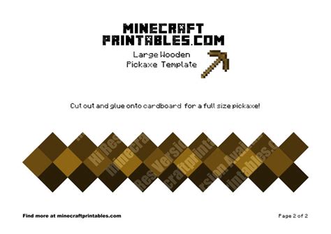 Wooden Pickaxe Printable Minecraft Wooden Pickaxe Papercraft Template