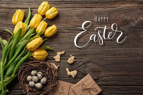 Holiday Easter Egg Flower Happy Easter Yellow Flower Hd Wallpaper