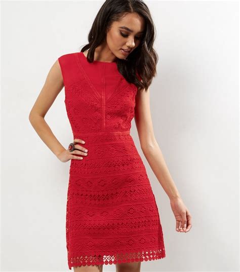 Petite Red Geometric Lace Shift Dress New Look Lace Shift Dress