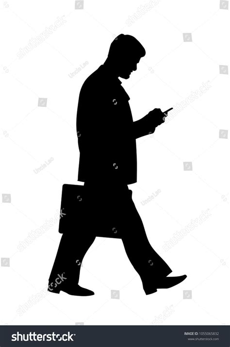 Silhouette Of Walking Businessman Full Length Side View Of A Young