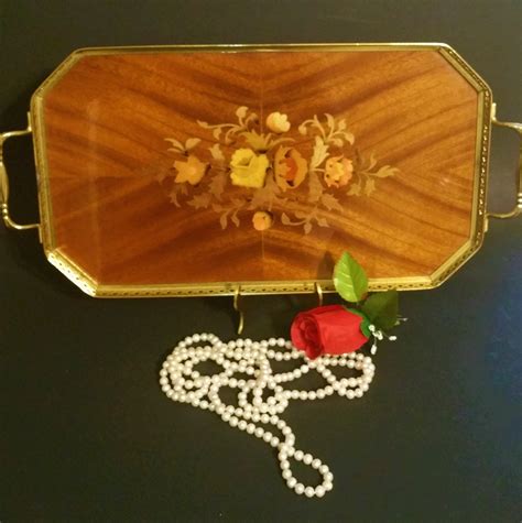 Vintage Marquetry Inlaid Wood Vanity Tray Serving Tray with | Etsy