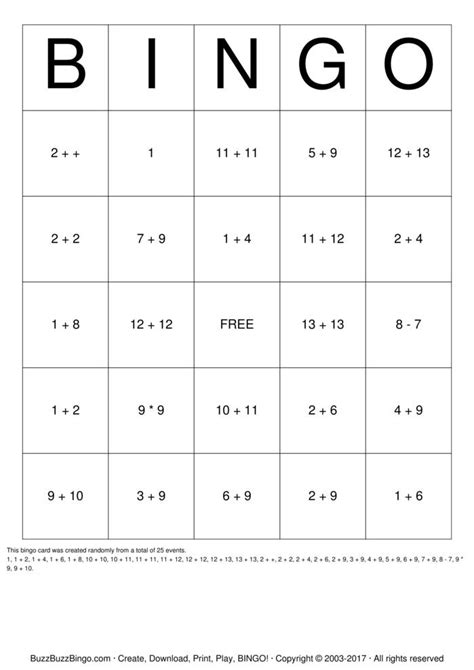 Math Bingo Cards To Download Print And Customize