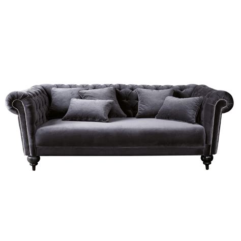 Sofa 3 Sitzer Aus Samt Grau Carmen Maisons Du Monde