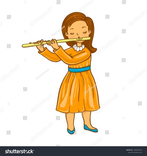Girl Playing Flute Vector Illustration Stock Vector Royalty Free