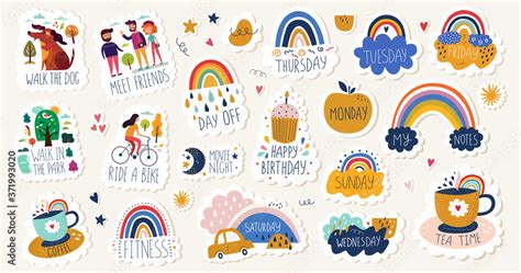 Digital Vector Planner Cute Stickers Isolated Every Day Digital