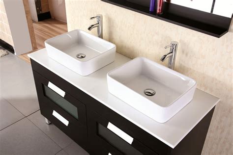84 inch navy blue double vanity ensemble with white carrara marble top. 56-Inch Amica Vanity | Black Vessel Vanity | Black Double ...
