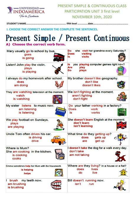 Present Simple And Present Continuous Online Worksheet For 8TH You Can