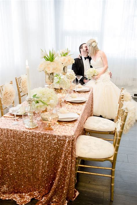 Glamorous Rose Gold Wedding Ideas Reception Linens And Flower