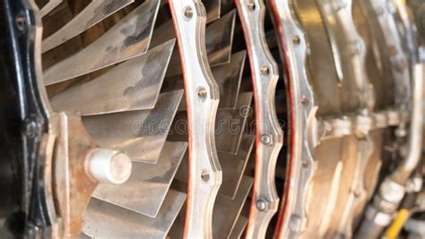 Jet Engine Of An Airplane Turbine Blades Stock Image Image Of Blade