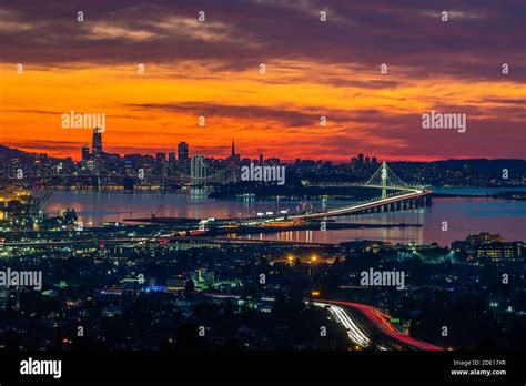 San Francisco Skyline At Dusk From The Oakland Hills Stock Photo Alamy