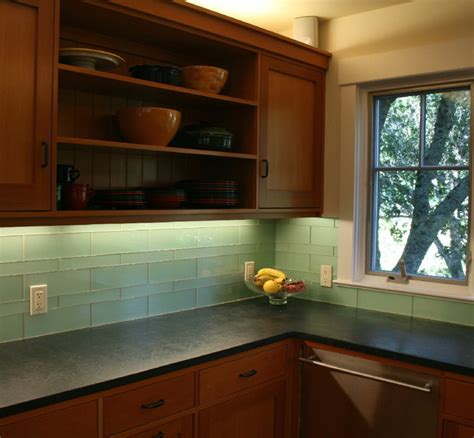 green glass kitchen backsplash mill valley modern