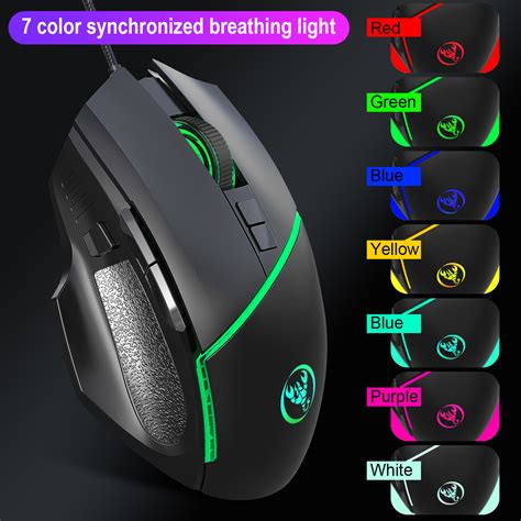 Hxsj A876 6400dpi Colorful Adjustable Light Wired Mouse