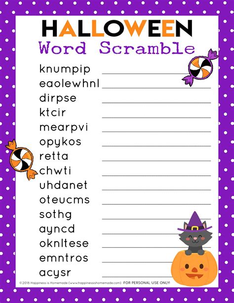 Free Printable Halloween Unscramble Words Worksheets