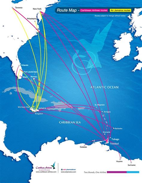 Caribbean Airlines And Air Jamaica Route Map Air Jamaica Route Map