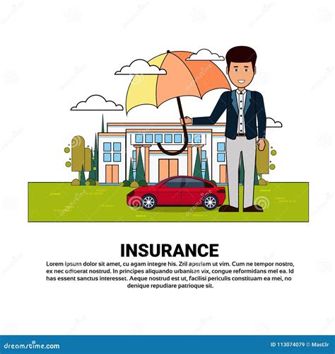 Home Insurance Services Banner With Agent Hold Umbrella Over Real