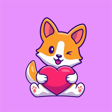 Lindo Perro Corgi Con Dibujos Animados De Corazón Vector Gratis
