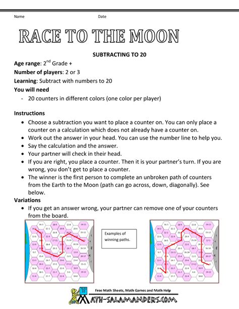 Race To The Moon Subtraction Game Elementary Math Games I Love