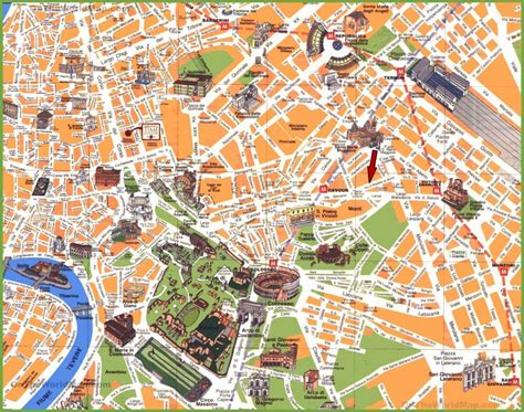 Places Of Interest In Rome Map Rome Italy Points Of Interest Map