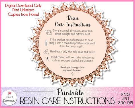 Resin Care Card Printable Resin Care Instructions Etsy Canada