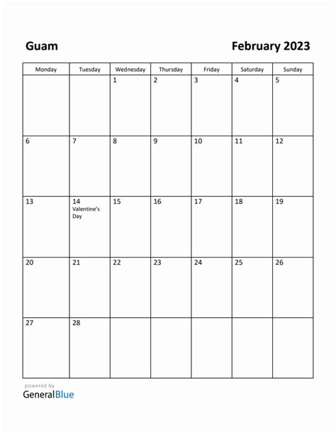 Free Printable February 2023 Calendar For Guam