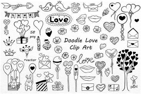 Doodle Love Clip Art Love Doodles Clipart Hand Drawn Etsy Doodles