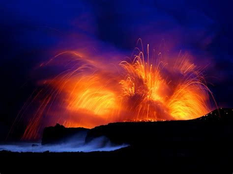 Mt Kilauea Eruption At Night Hawaii