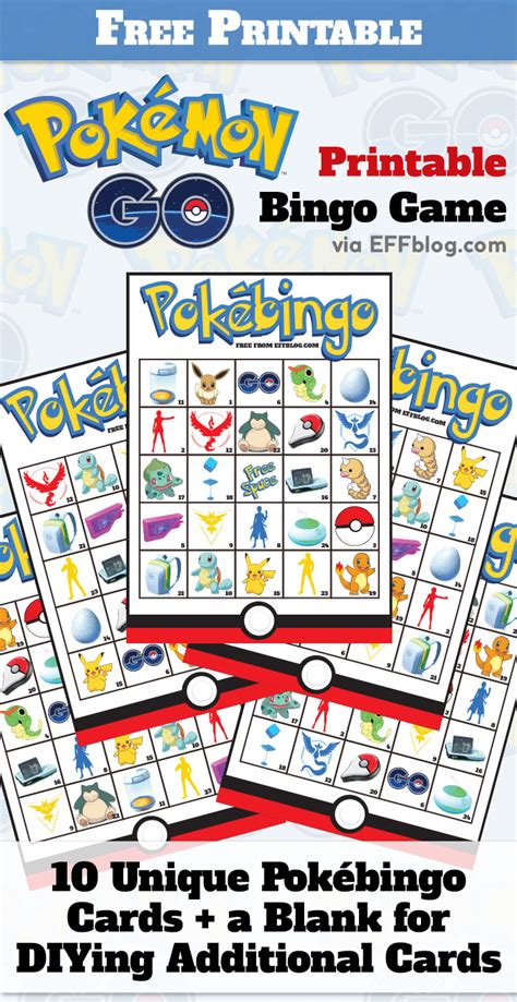 Pokémon Go Pokébingo Free Printable Bingo Game