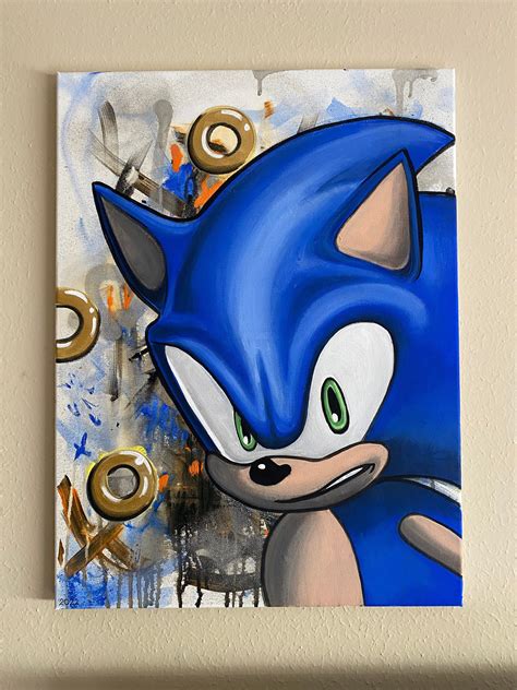 Sonic The Hedgehog Painting On Canvas 18x24 Etsy