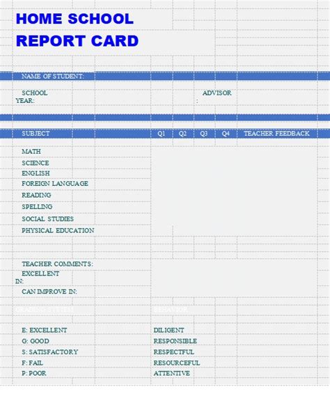 10 Homeschool Report Card Template Excel Template Monster