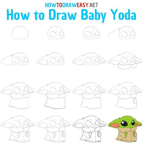 How To Draw Baby Yoda Step By Step Baby Drawing Yoda Drawing Easy