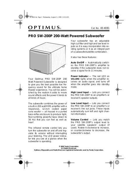 Optimus Pro Sw 200p User Manual