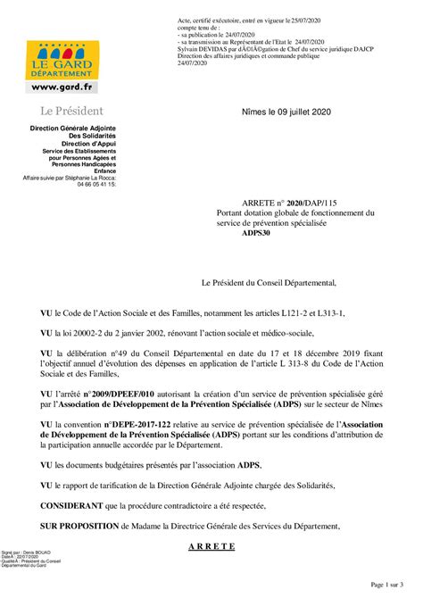 Calam O Arrete Portant Dotation Globale De Fonctionnement Du Service