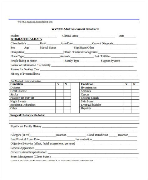 Nursing Assessment Forms Bank Home Com