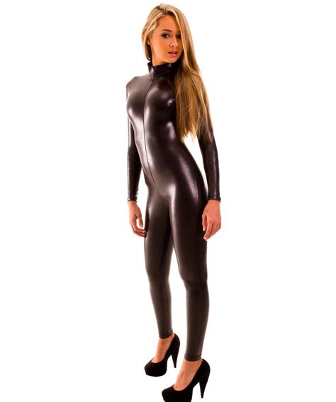 Front Zipper Catsuit Bodysuit For Women In Chocolate Crocodile Animal