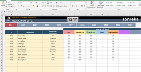 Personel İzin Takip Programı Excel Şablonu Takvim ve Planlama