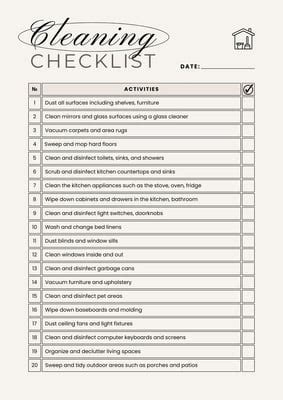 Free Printable Cleaning Checklist Templates Canva