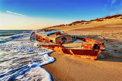 Outer Banks Waves Crashing Shipwrecked Boat By Dan Carmichael Boat