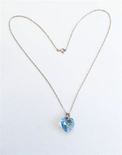 Blue Crystal Heart Necklace Vintage Jewellery Sterling Etsy