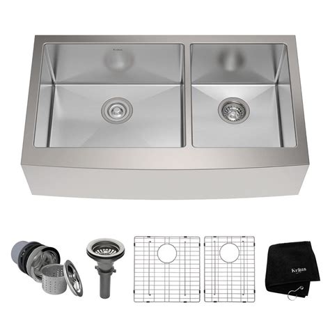Kraus Farmhouse Apron Front Stainless Steel 36 In Double Basin Kitchen