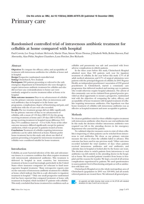 Pdf Randomised Controlled Trial Of Intravenous Antibiotic Treatment