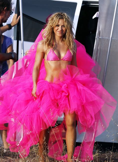 Shakira Ripoll Wearing Pink Bikini Top Skirt At The Outdoor Photoshoot