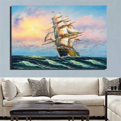 Large Seascape Canvas Prints Classical Ship Sunset Seascape Posters And