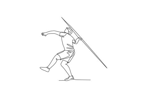 One Single Line Drawing Of Young Energetic Man Exercise Aiming Javelin