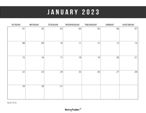 Printable January 2023 Calendar Classic Blank Sheet Images