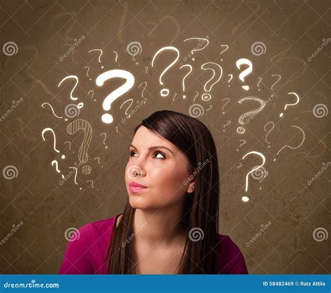 Girl With Question Mark Symbols Around Her Head Stock Image Image Of