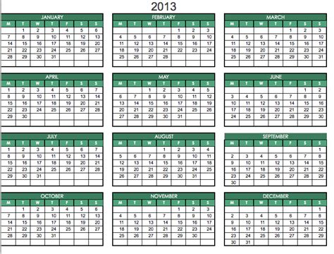 2013 Printable Pdf One Page Calendar Yearly 2013 Printable One Page