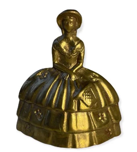 Vintage Brass Bell Southern Belle Victorian Lady W Basket 3 5” Tall X 3 25” 12 00 Picclick
